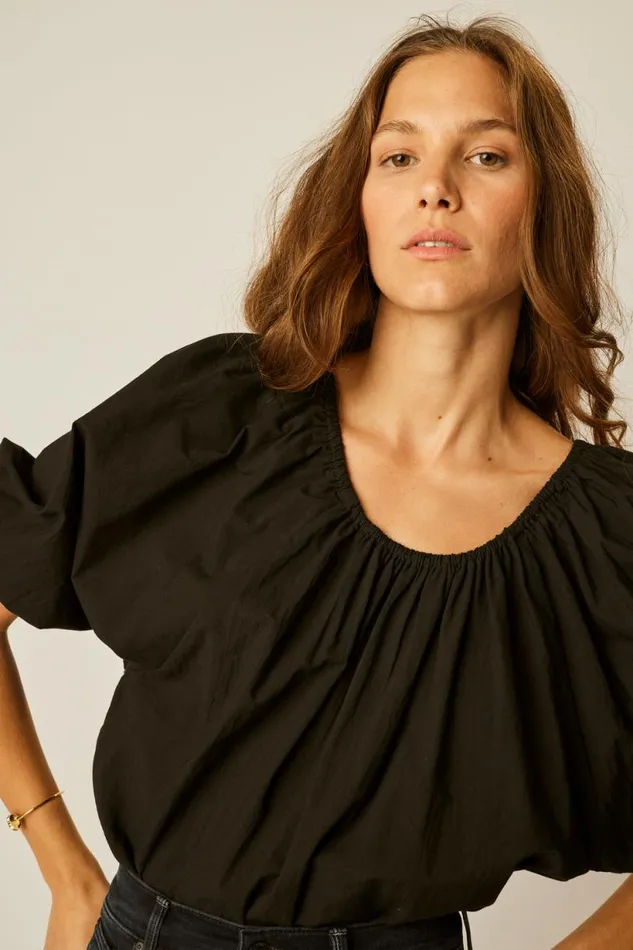 Natalie Martin ELLA TOP Black Flat Cotton Shop Tops