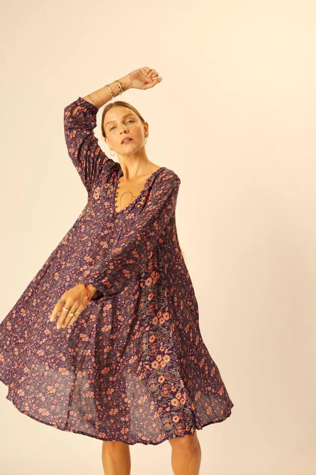 Natalie Martin FIORE SHORT DRESS Petite Fleur Aubergine Shop Dresses
