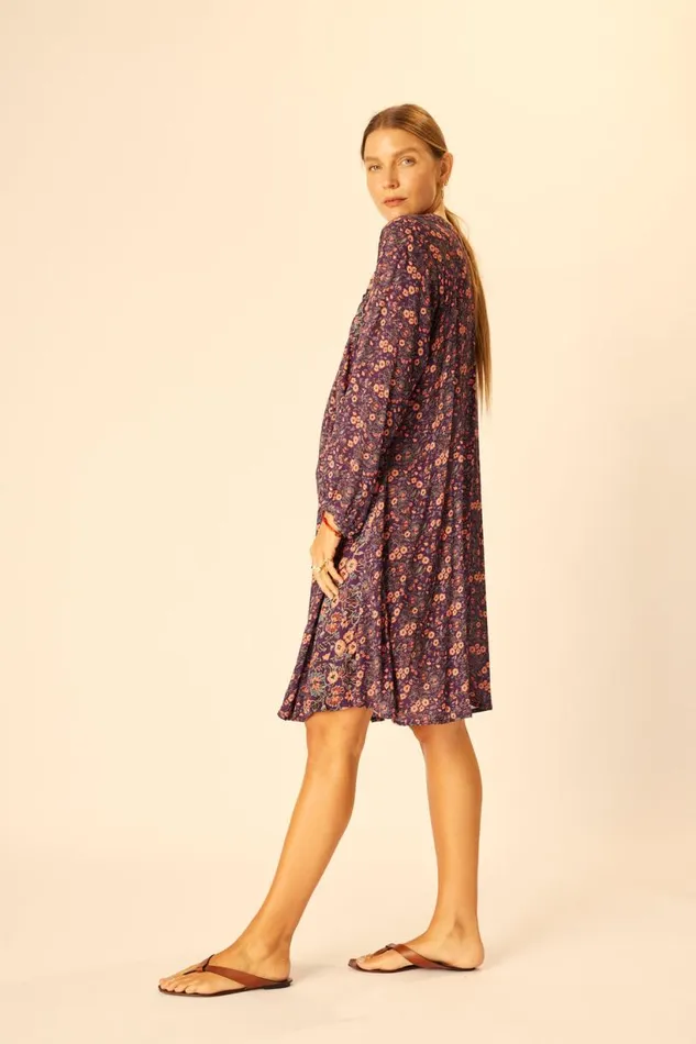 Natalie Martin FIORE SHORT DRESS Petite Fleur Aubergine Shop Dresses