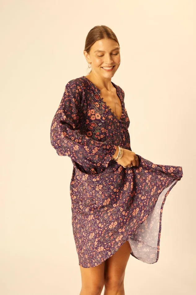 Natalie Martin FIORE SHORT DRESS Petite Fleur Aubergine Shop Dresses