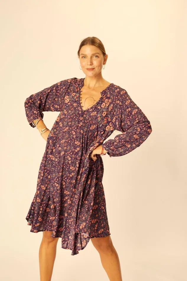Natalie Martin FIORE SHORT DRESS Petite Fleur Aubergine Shop Dresses