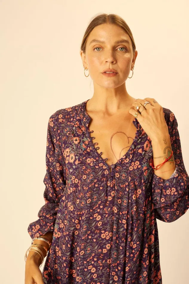 Natalie Martin FIORE SHORT DRESS Petite Fleur Aubergine Shop Dresses
