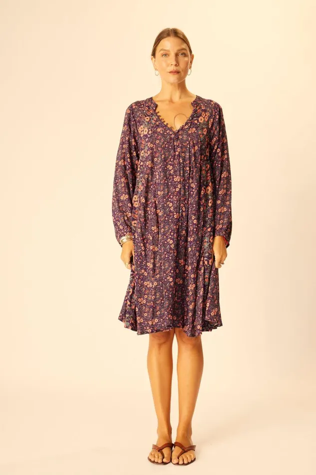 Natalie Martin FIORE SHORT DRESS Petite Fleur Aubergine Shop Dresses