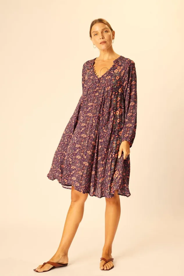 Natalie Martin FIORE SHORT DRESS Petite Fleur Aubergine Shop Dresses