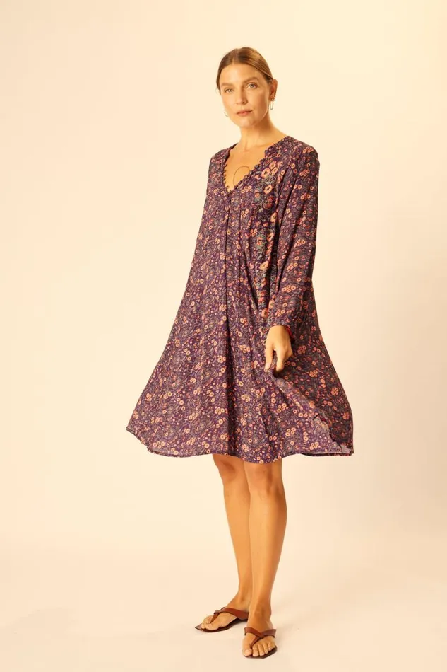 Natalie Martin FIORE SHORT DRESS Petite Fleur Aubergine Shop Dresses