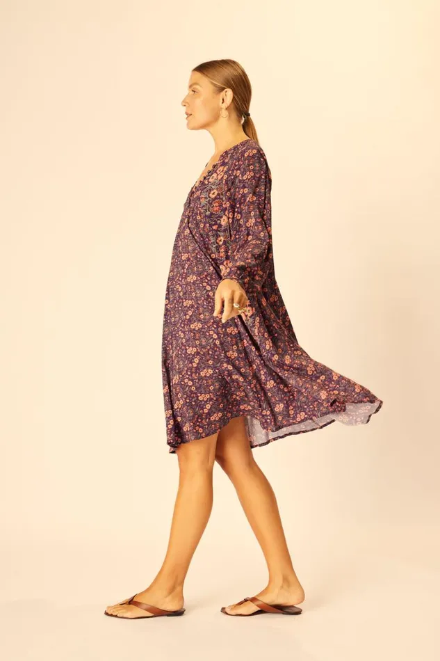 Natalie Martin FIORE SHORT DRESS Petite Fleur Aubergine Shop Dresses
