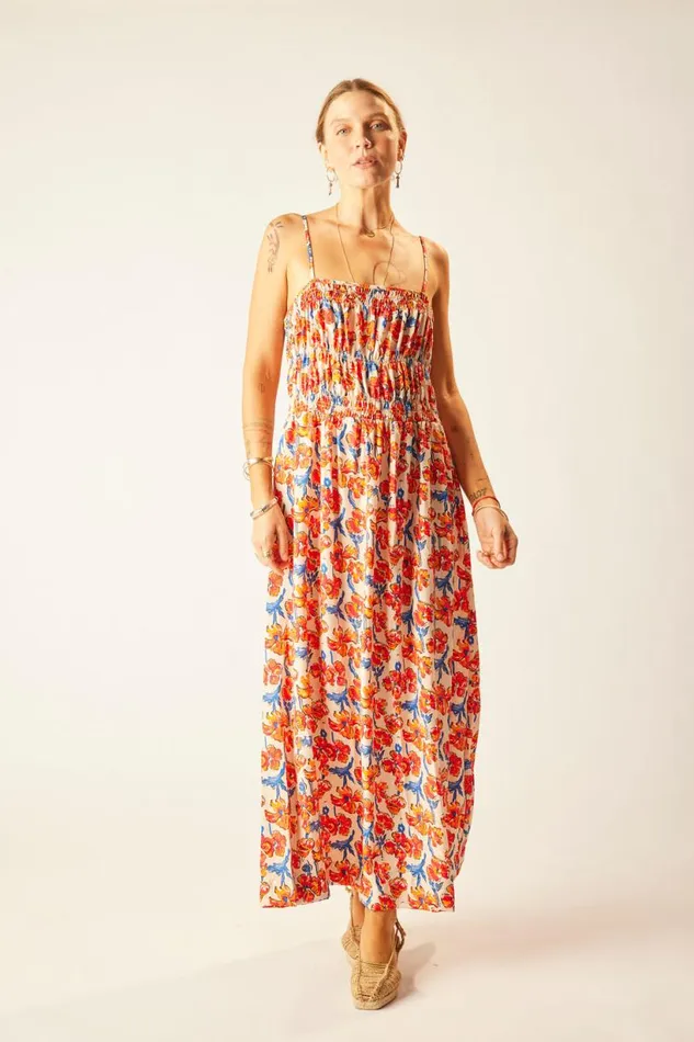 Natalie Martin GINA MAXI Silk Watercolor Clementine Shop Dresses