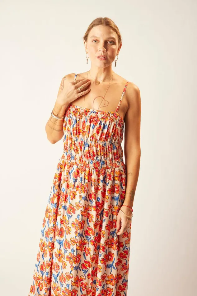 Natalie Martin GINA MAXI Silk Watercolor Clementine Shop Dresses