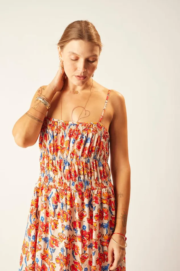 Natalie Martin GINA MAXI Silk Watercolor Clementine Shop Dresses