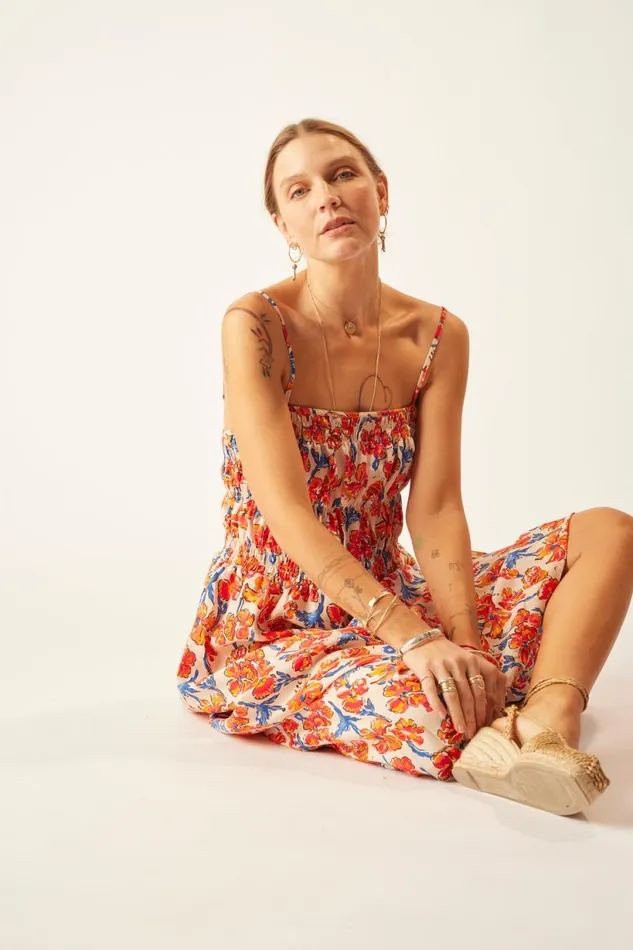 Natalie Martin GINA MAXI Silk Watercolor Clementine Shop Dresses