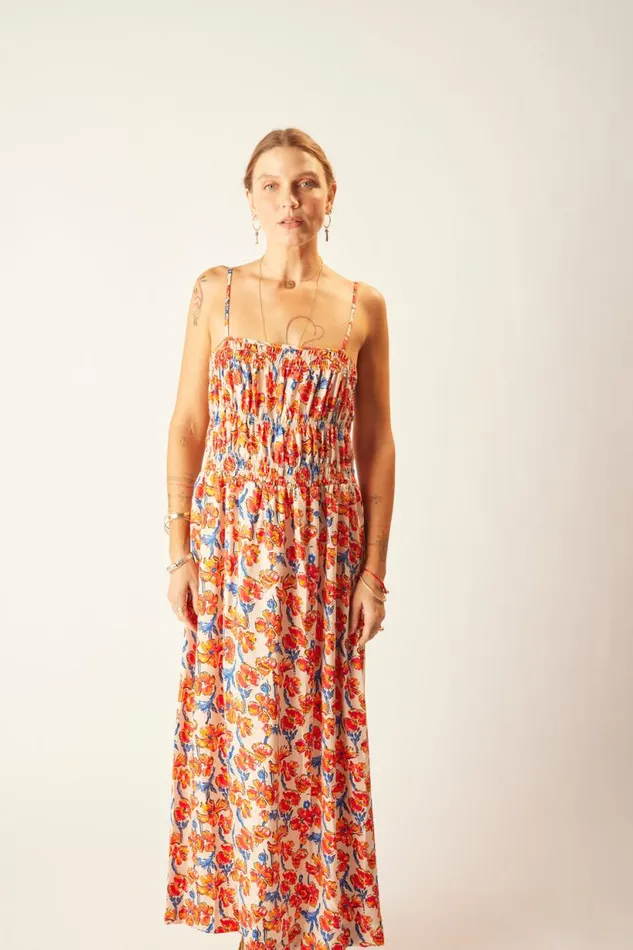 Natalie Martin GINA MAXI Silk Watercolor Clementine Shop Dresses