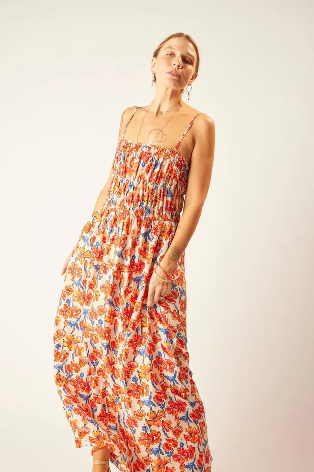 Natalie Martin GINA MAXI Silk Watercolor Clementine Shop Dresses