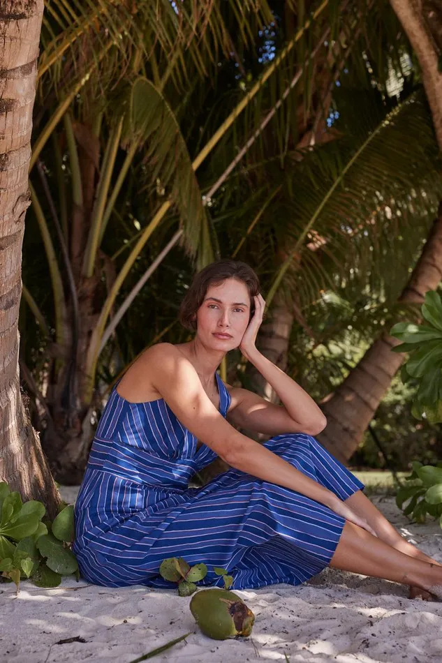 Natalie Martin JACKIE DRESS Batik Stripe Navy Shop Dresses