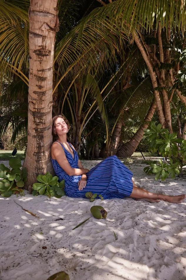 Natalie Martin JACKIE DRESS Batik Stripe Navy Shop Dresses