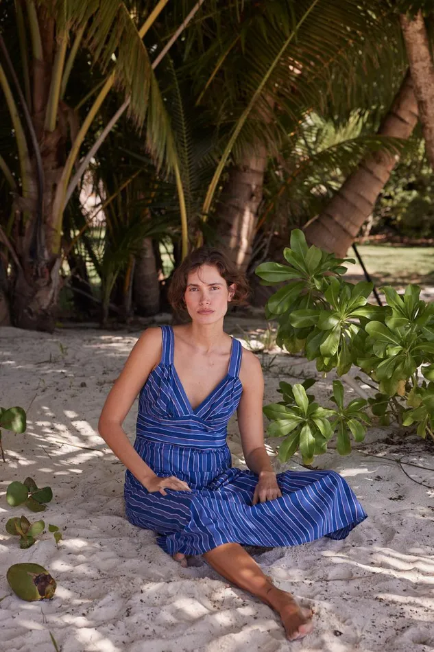 Natalie Martin JACKIE DRESS Batik Stripe Navy Shop Dresses