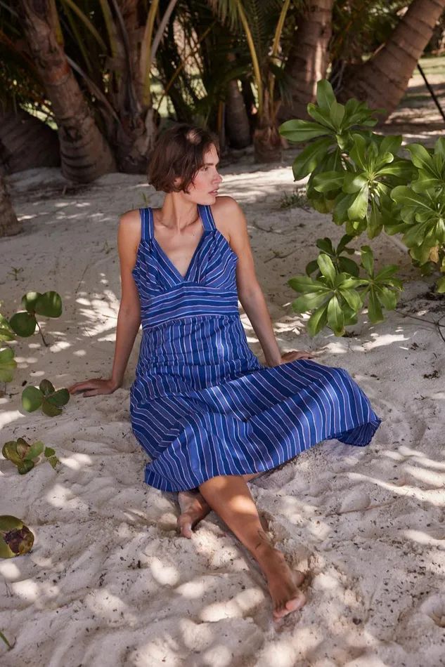 Natalie Martin JACKIE DRESS Batik Stripe Navy Shop Dresses