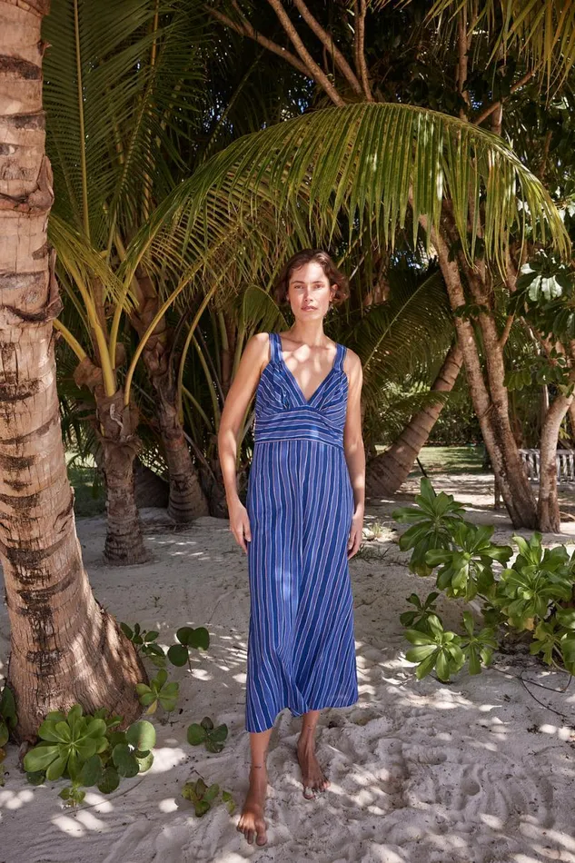 Natalie Martin JACKIE DRESS Batik Stripe Navy Shop Dresses