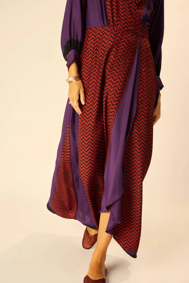 Natalie Martin KATE LONG SLEEVE MAXI Block Zigzag Aubergine Shop Dresses