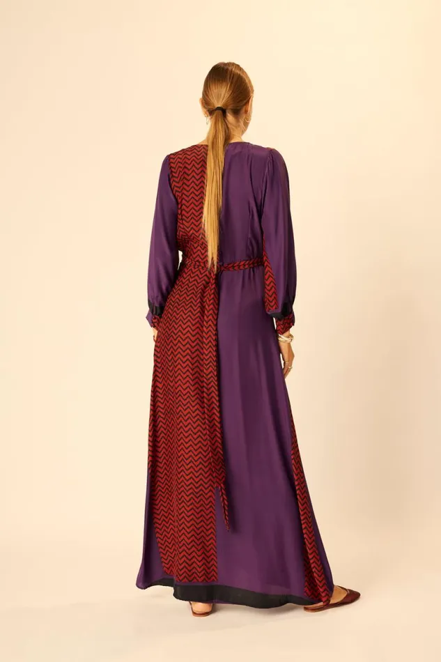 Natalie Martin KATE LONG SLEEVE MAXI Block Zigzag Aubergine Shop Dresses