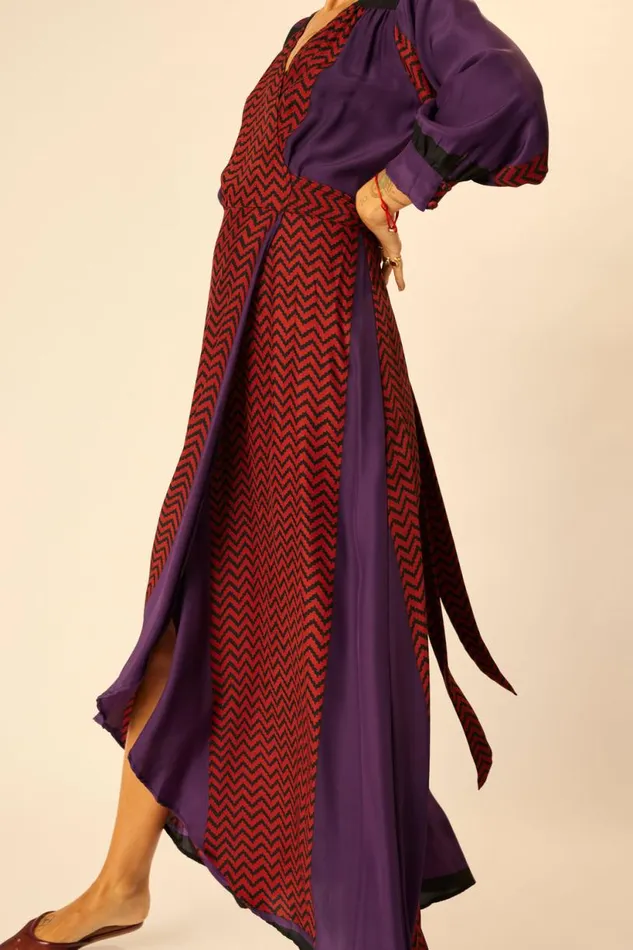 Natalie Martin KATE LONG SLEEVE MAXI Block Zigzag Aubergine Shop Dresses