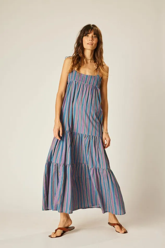 Natalie Martin MELANIE DRESS Batik Stripe Lavender Shop Dresses