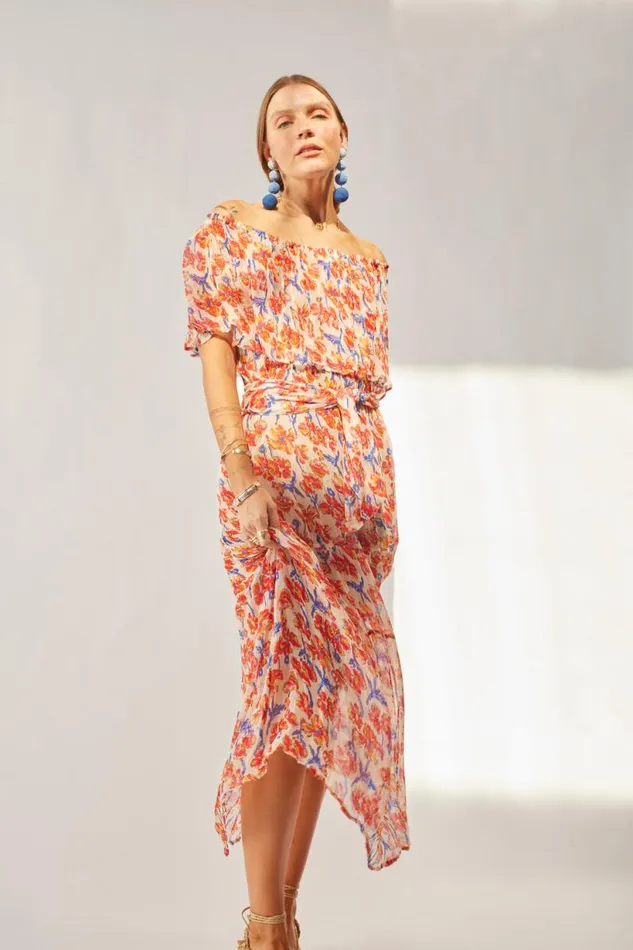 Natalie Martin NAOMI DRESS WITH SASH Chiffon Watercolor Clem Shop Dresses