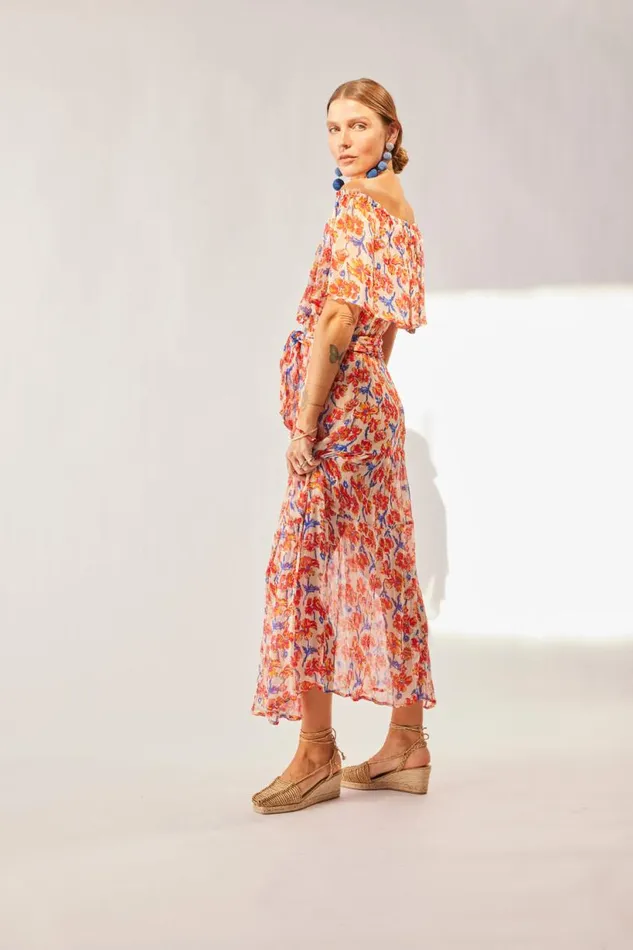 Natalie Martin NAOMI DRESS WITH SASH Chiffon Watercolor Clem Shop Dresses