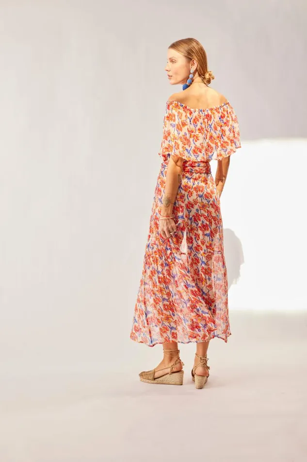 Natalie Martin NAOMI DRESS WITH SASH Chiffon Watercolor Clem Shop Dresses