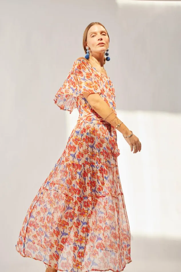 Natalie Martin NAOMI DRESS WITH SASH Chiffon Watercolor Clem Shop Dresses