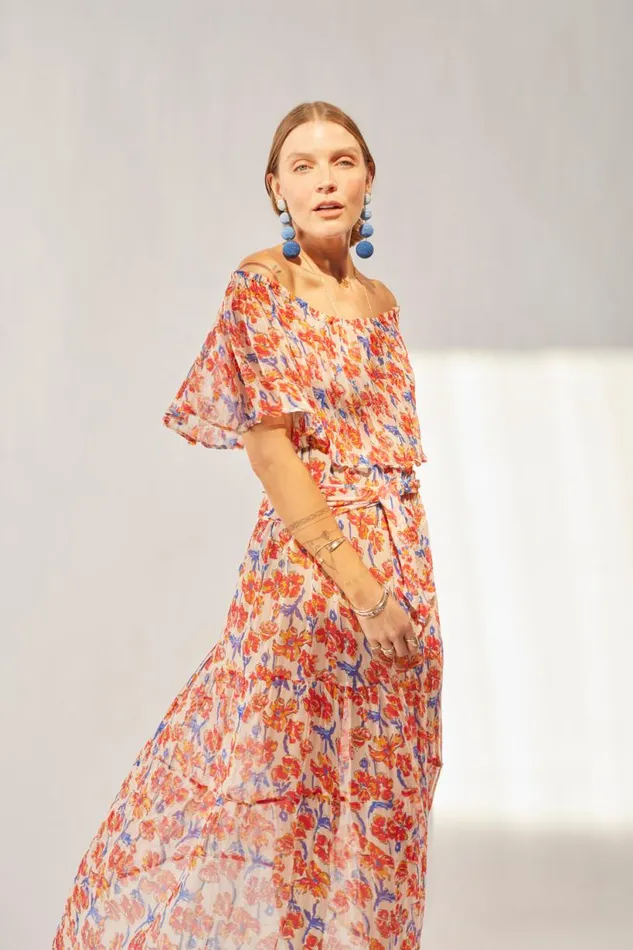 Natalie Martin NAOMI DRESS WITH SASH Chiffon Watercolor Clem Shop Dresses