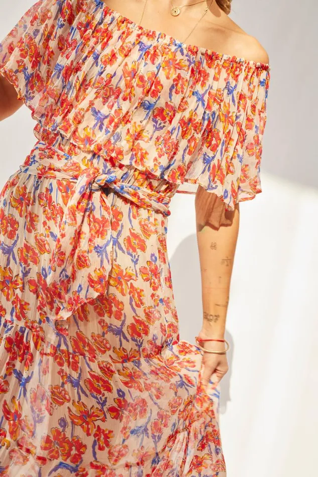 Natalie Martin NAOMI DRESS WITH SASH Chiffon Watercolor Clem Shop Dresses