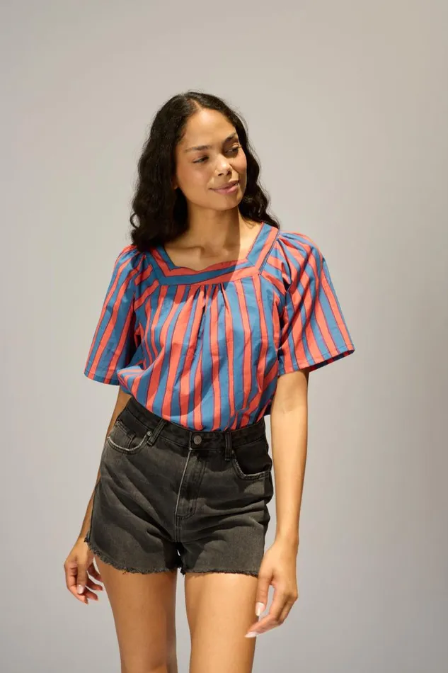 Natalie Martin NIKKI TOP Batik Stripe Blood Orange Shop Tops