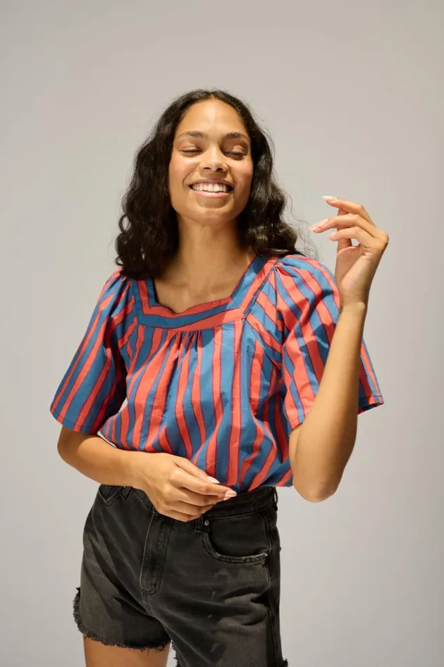 Natalie Martin NIKKI TOP Batik Stripe Blood Orange Shop Tops