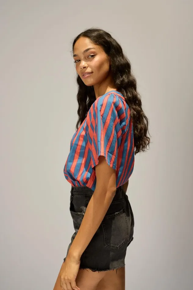 Natalie Martin NIKKI TOP Batik Stripe Blood Orange Shop Tops