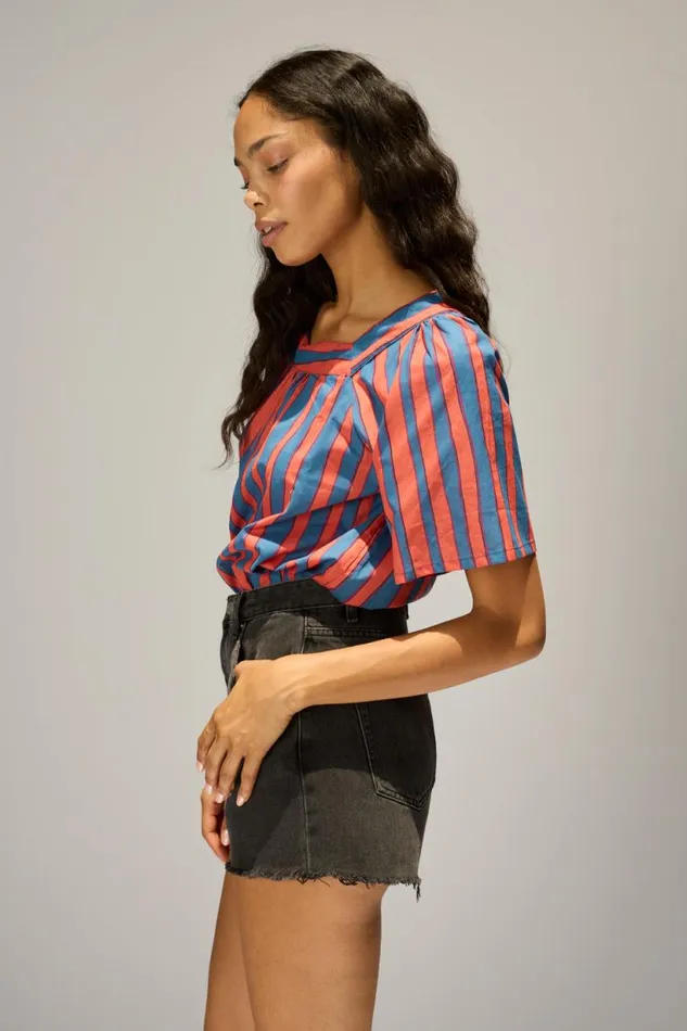 Natalie Martin NIKKI TOP Batik Stripe Blood Orange Shop Tops