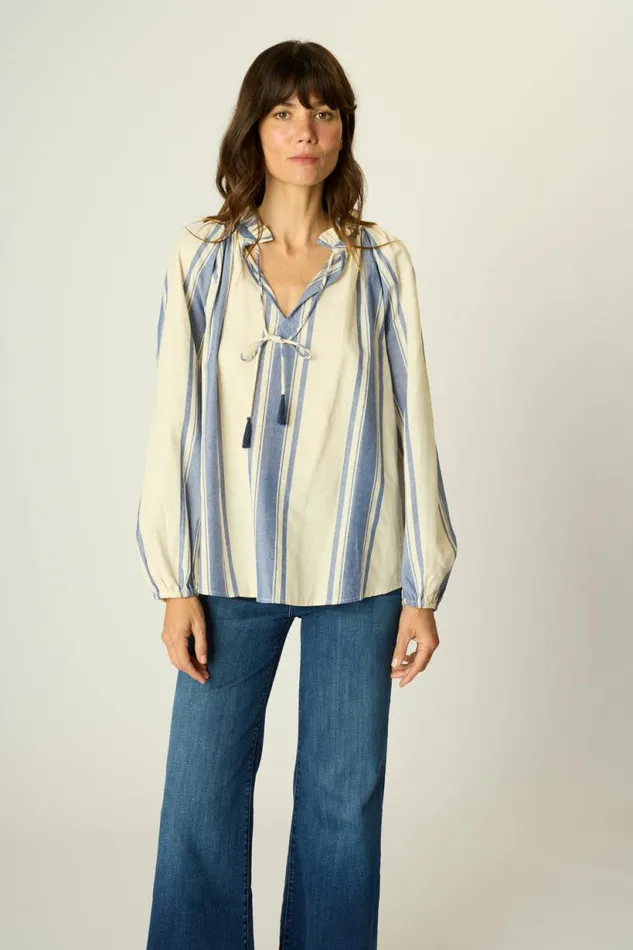 Natalie Martin PENNY BLOUSE French Stripe Blue Shop Tops