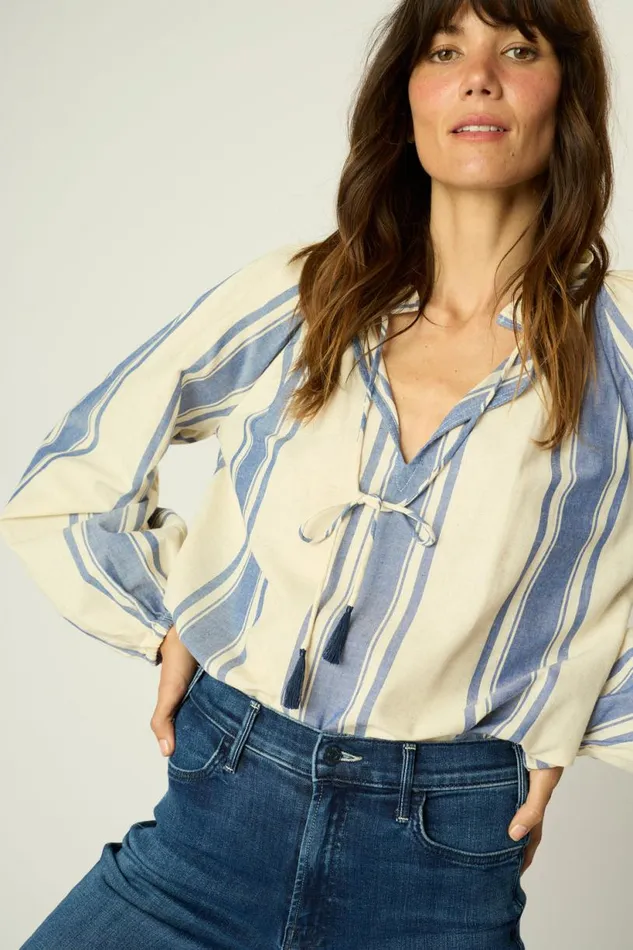 Natalie Martin PENNY BLOUSE French Stripe Blue Shop Tops