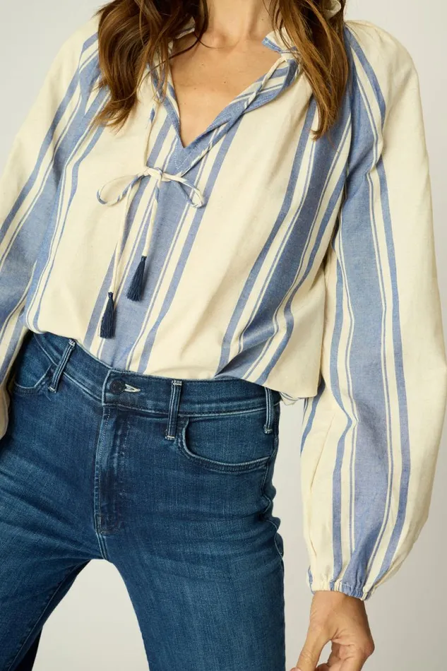 Natalie Martin PENNY BLOUSE French Stripe Blue Shop Tops