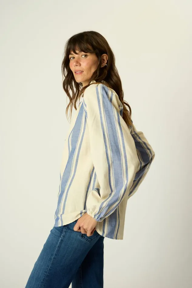 Natalie Martin PENNY BLOUSE French Stripe Blue Shop Tops