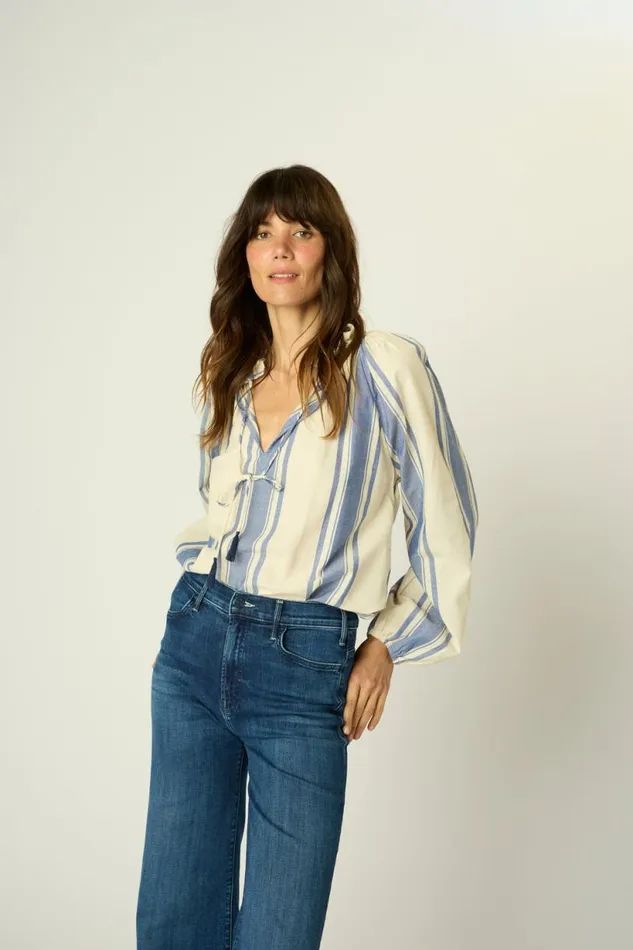 Natalie Martin PENNY BLOUSE French Stripe Blue Shop Tops