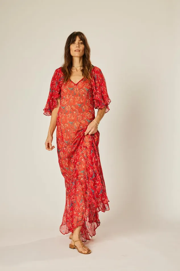 Natalie Martin RAMYA DRESS Chiffon Watercolor Vermil Shop Dresses