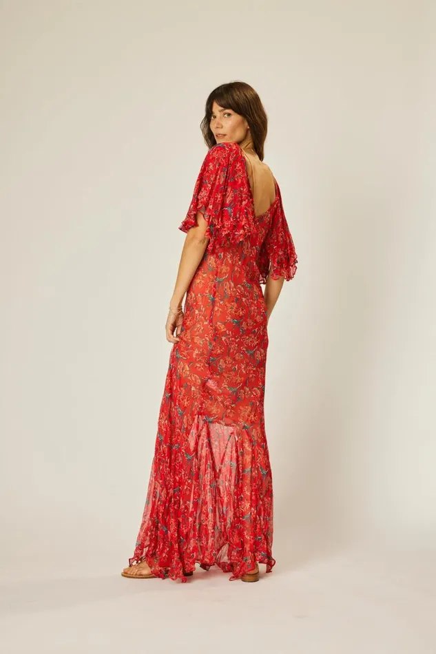 Natalie Martin RAMYA DRESS Chiffon Watercolor Vermil Shop Dresses