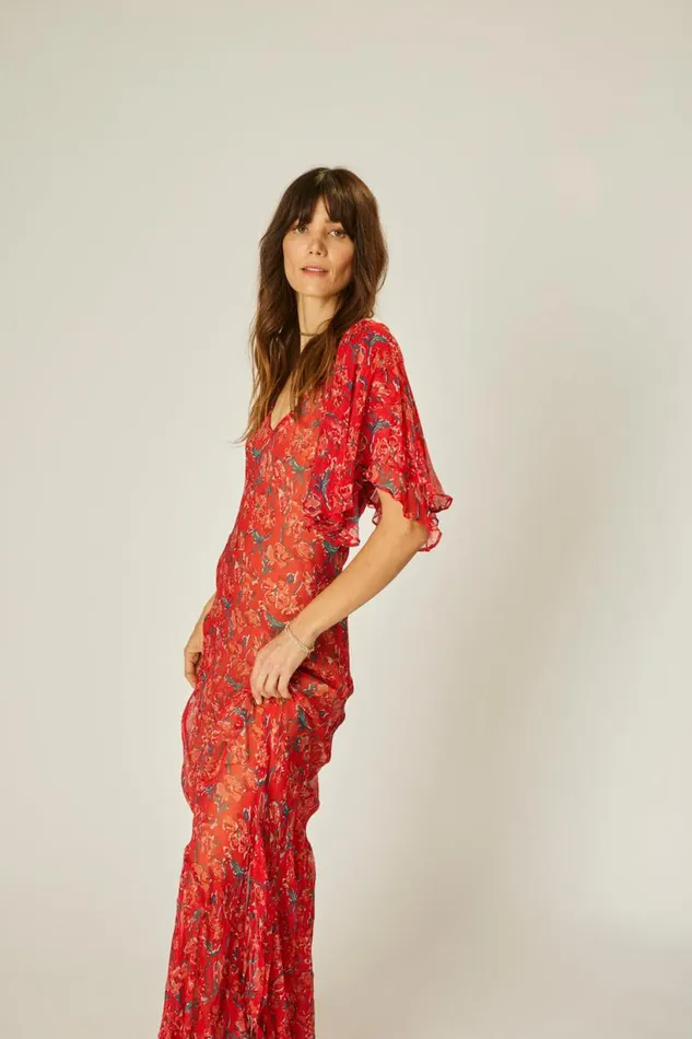 Natalie Martin RAMYA DRESS Chiffon Watercolor Vermil Shop Dresses