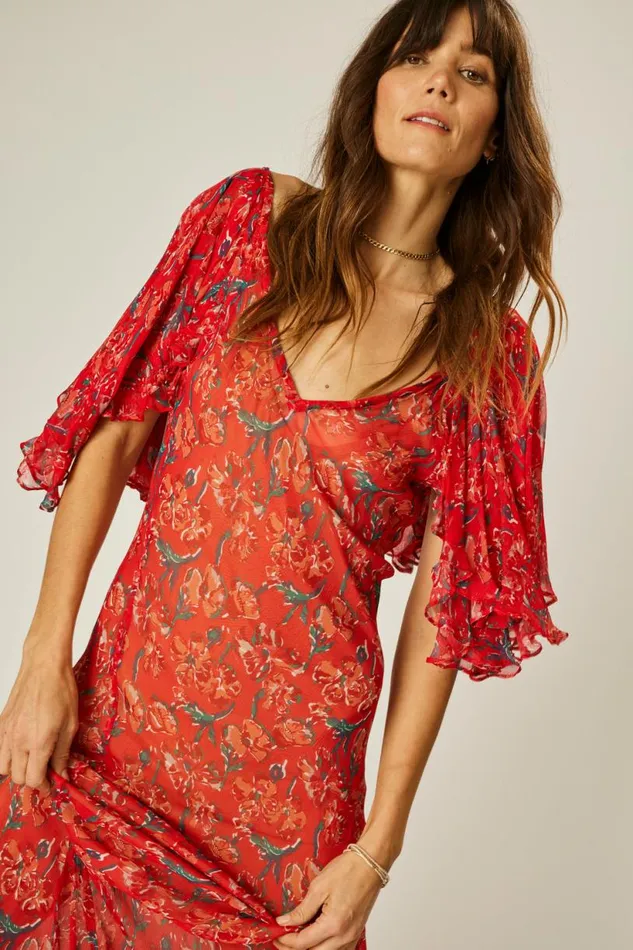 Natalie Martin RAMYA DRESS Chiffon Watercolor Vermil Shop Dresses