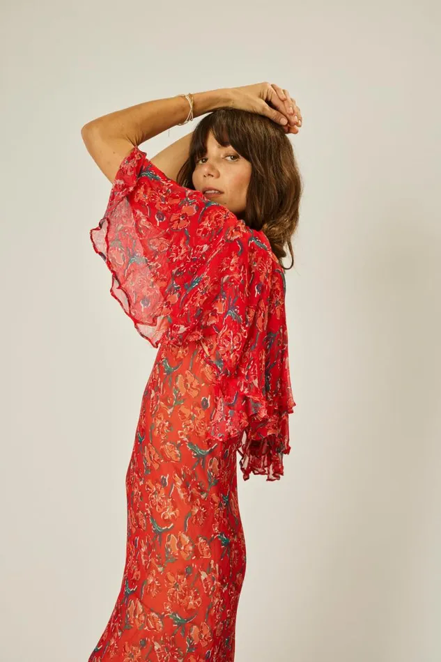 Natalie Martin RAMYA DRESS Chiffon Watercolor Vermil Shop Dresses