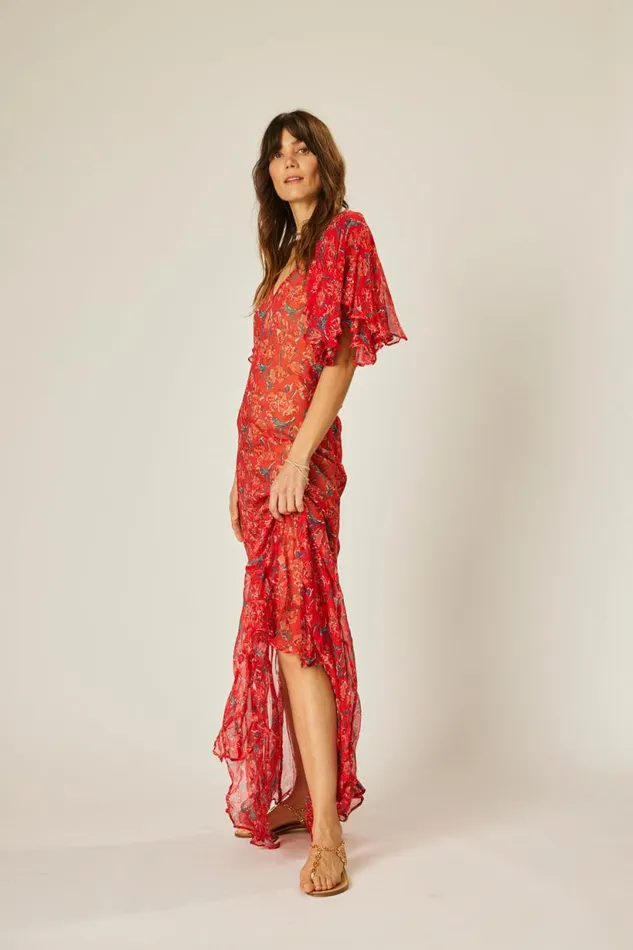 Natalie Martin RAMYA DRESS Chiffon Watercolor Vermil Shop Dresses