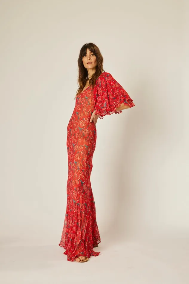 Natalie Martin RAMYA DRESS Chiffon Watercolor Vermil Shop Dresses