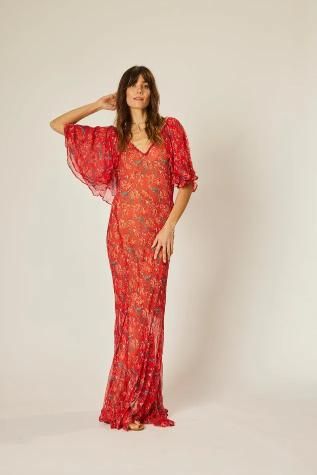 Natalie Martin RAMYA DRESS Chiffon Watercolor Vermil Shop Dresses