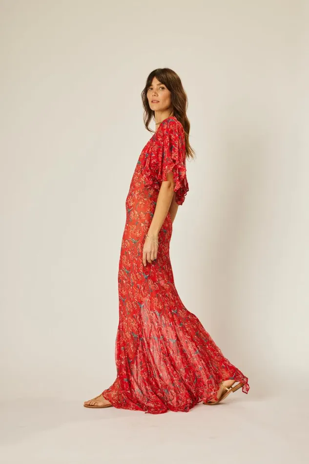 Natalie Martin RAMYA DRESS Chiffon Watercolor Vermil Shop Dresses