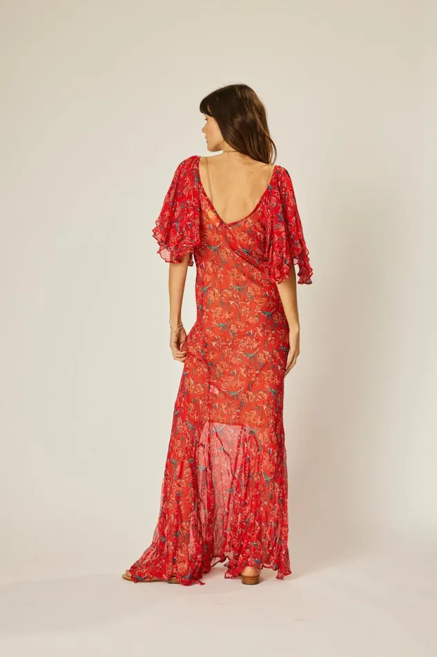 Natalie Martin RAMYA DRESS Chiffon Watercolor Vermil Shop Dresses